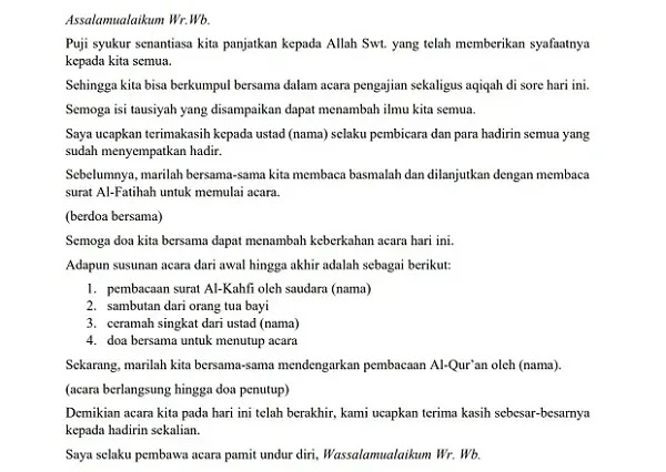 Teks Pembukaan Acara Pengajian Teks Pembukaan Acara Pengajian